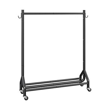 Heavy Duty Carbon Steel Garment Rack, with Rolling, with Shelves, Rod & Lockable Wheels, 198Lbs Load