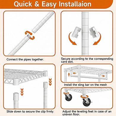 Rolling Garment Rack, 3 Tiers Adjustable Wire Shelving Clothes Rack, with 2 Rods and Side Hooks