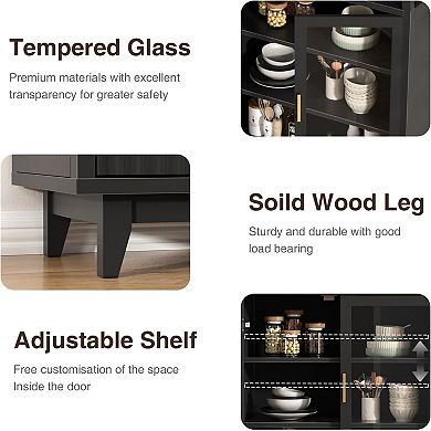 Vabches Arched Display Storage Cabinet with Adjustable Shelves, 70.8" Tall Pantry Cabinet, Black