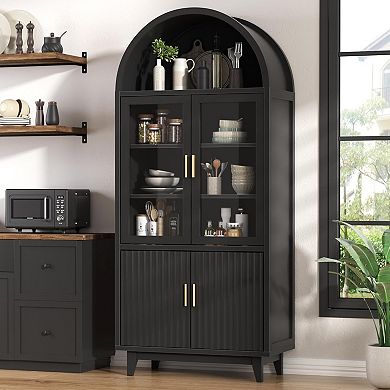 Vabches Arched Display Storage Cabinet with Adjustable Shelves, 70.8" Tall Pantry Cabinet, Black