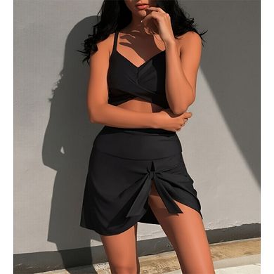 Tummy Control Cutout One-Piece Swim Dress with Knot Front