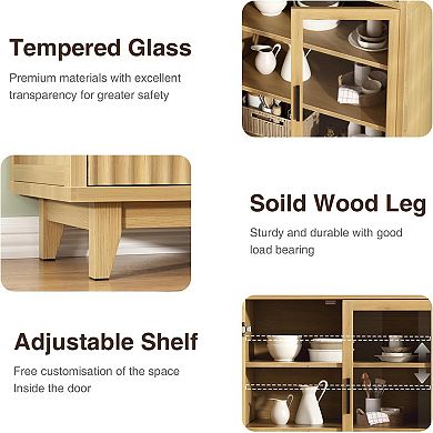 Vabches Arched Display Storage Cabinet with Adjustable Shelves, 70.8" Tall Pantry Cabinet, Natural