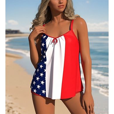 Printed Tankini Top with Boy Shorts Two Piece Swimsuit
