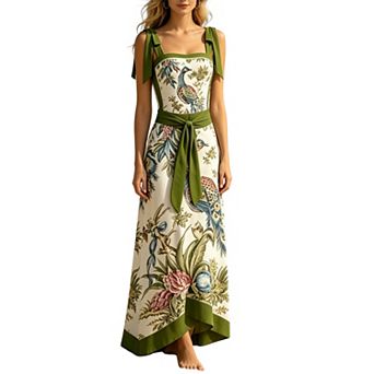 Floral Print Tie-Strap One-Piece Swimsuit with Matching Sarong Skirt Set