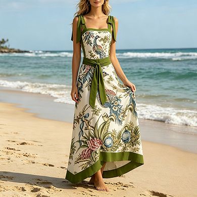 Floral Print Tie-Strap One-Piece Swimsuit with Matching Sarong Skirt Set