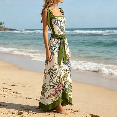 Floral Print Tie-Strap One-Piece Swimsuit with Matching Sarong Skirt Set
