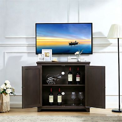 Sideboard Buffet Storage,2 Acrylic Mirrored Doors,Hollow-Carved Accent Cabinet,MDF, Adjustable Shelf