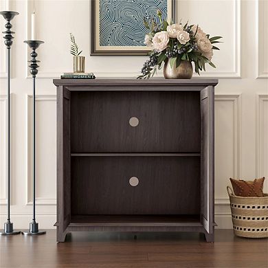 Sideboard Buffet Storage,2 Acrylic Mirrored Doors,Hollow-Carved Accent Cabinet,MDF, Adjustable Shelf