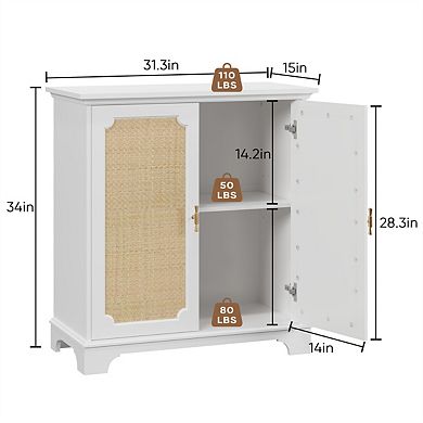 Sideboard Buffet - Rattan Decorated Doors, Buffet Storage, Cupboard Console Table, Kitchen Cabinet