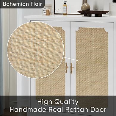 Sideboard Buffet - Rattan Decorated Doors, Buffet Storage, Cupboard Console Table, Kitchen Cabinet