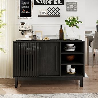 Sideboard Buffet Cabinet with Storage -47.3" Fluted TV Media Console with 2 Doors & Solid Wood Feet