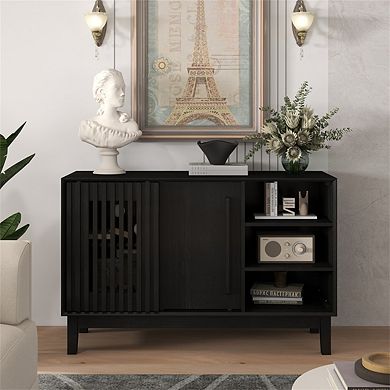 Sideboard Buffet Cabinet with Storage -47.3" Fluted TV Media Console with 2 Doors & Solid Wood Feet