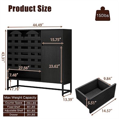 Buffet Sideboard with Storage,44.49" Woven Cabinets, Arched Doors, Multi Layer Adjustable, Metal Leg