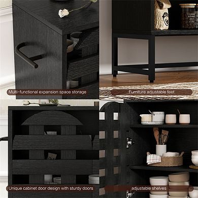 Buffet Sideboard with Storage,44.49" Woven Cabinets, Arched Doors, Multi Layer Adjustable, Metal Leg