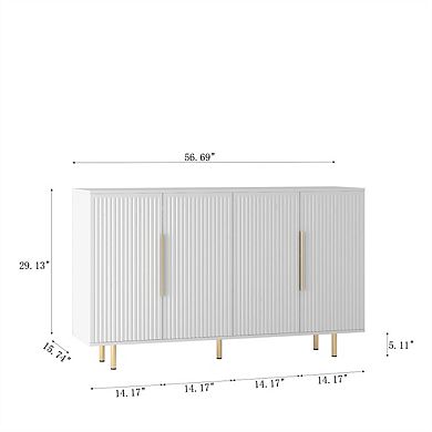 Rattan Buffet Storage Sideboard, Wood Frame, 3-Position Adjustable Shelves, No-Handle Push-to-Open