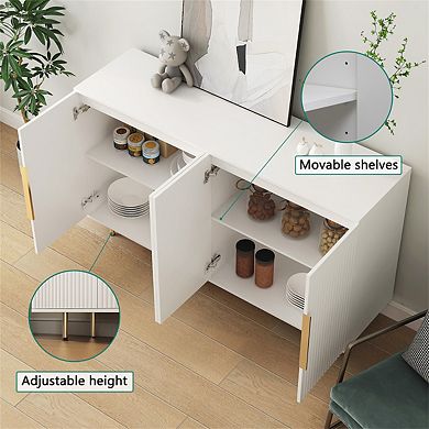 Rattan Buffet Storage Sideboard, Wood Frame, 3-Position Adjustable Shelves, No-Handle Push-to-Open