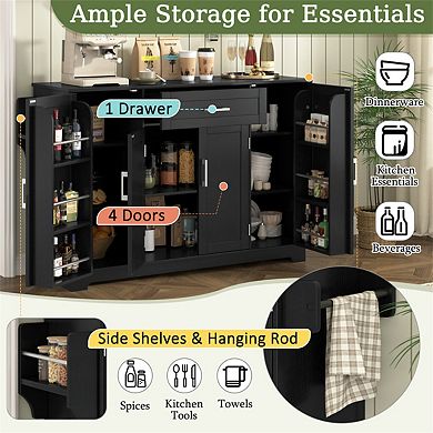 Sideboard Buffet Cabinet with Storage - 54.3" 4 Doors & 1 Drawer,MDF Storage with Adjustable Shelves