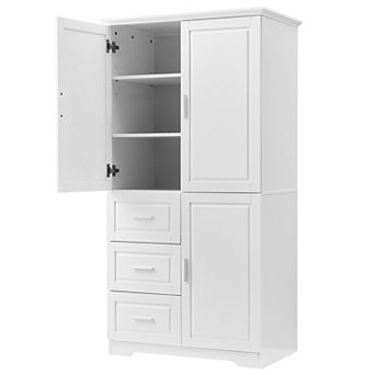 Lufeiya Tall Storage Cabinet with Adjustable Shelves and Three Drawers, Doors