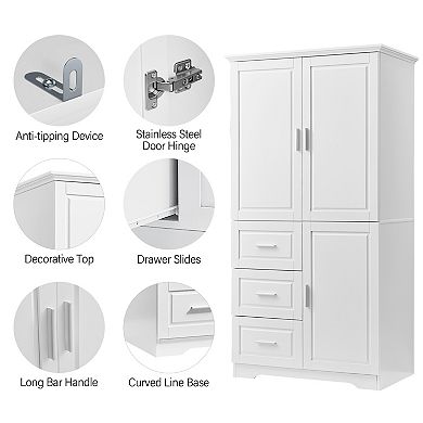 Lufeiya Tall Storage Cabinet with Adjustable Shelves and Three Drawers, Doors