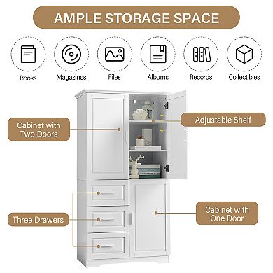 Lufeiya Tall Storage Cabinet with Adjustable Shelves and Three Drawers, Doors