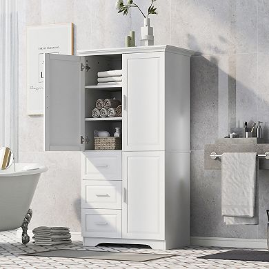 Lufeiya Tall Storage Cabinet with Adjustable Shelves and Three Drawers, Doors