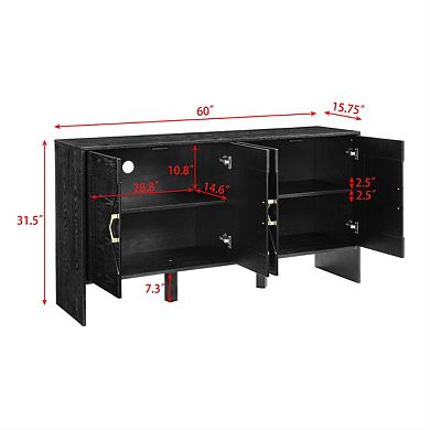 Sideboard Buffet Cabinet -60" TV Console,Storage Cabinet with Geometric Pattern & Adjustable Shelves