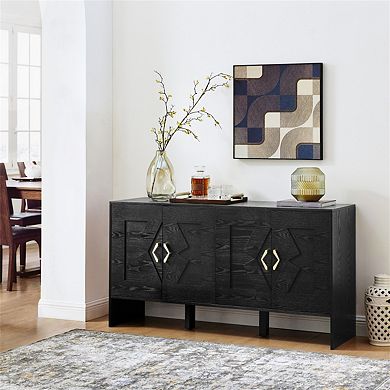 Sideboard Buffet Cabinet -60" TV Console,Storage Cabinet with Geometric Pattern & Adjustable Shelves