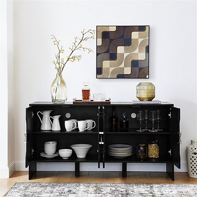 Sideboard Buffet Cabinet -60" TV Console,Storage Cabinet with Geometric Pattern & Adjustable Shelves