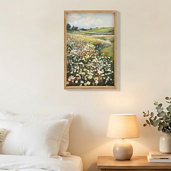 Aurora Ascent Framed Canvas Vintage Wildflower Field Art, 16x24inch, Rustic Wall Decor for Home