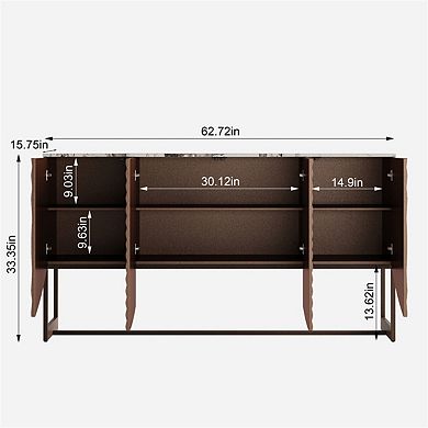 3D Wave Texture Buffet Sideboard - Marble-Like Sticker Countertop, Multifunctional Storage Cabinet