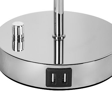 16.93 in Chrome Table Lamp, Purple Crystal, 3-Way Dimmer and Dual USB Ports, LED Integrated