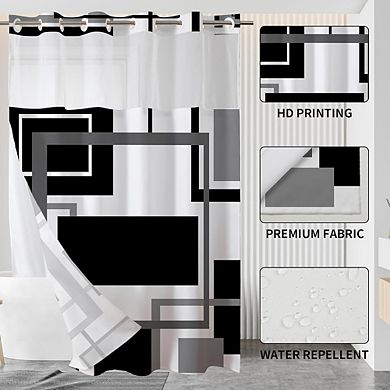 Hookless Geometric Shower Curtain with Snap-in Liner, Waterproof Polyester