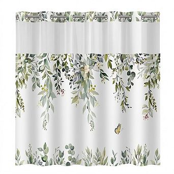 No Hook Shower Curtain Set with Snap-in Liner, Waterproof Window