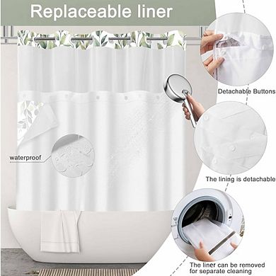No Hook Shower Curtain Set with Snap-in Liner, Waterproof Window