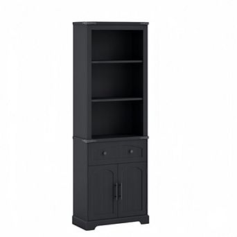 70" Tall Farmhouse 5 tier Floor Standing Bookshelf with Adjustable Shelves and Storage Cabinet