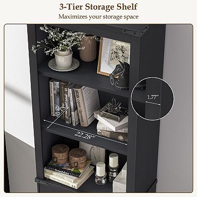 70" Tall Farmhouse 5-Tier Floor Standing Bookshelf with Adjustable Shelves and Storage Cabinet