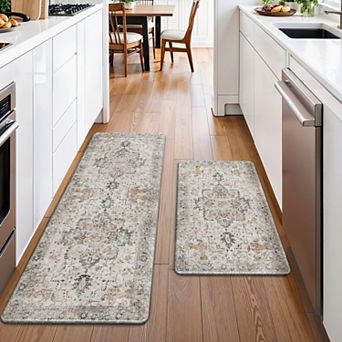 GENIMO 2 pc Kitchen Runner Set 17"x59"+17"x30" Non-Slip, Washable, Waterproof, Light Taupe Brown