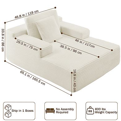 65.1'' Chaise Lounge Chair Indoor, Non-Assembly Upholstered Boneless Sofa, Compression Sofa