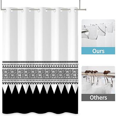 Black and White No Hook Shower Curtain with Snap-In Waterproof Liner & Modern Striped Pattern