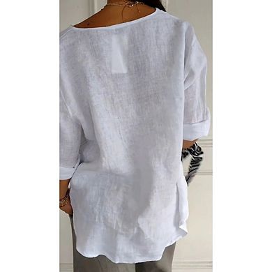 Women's Plus Size Button Down V Neck 3/4 Sleeve T Shirt Blouse Casual Loose Basic Solid Tunic Tops