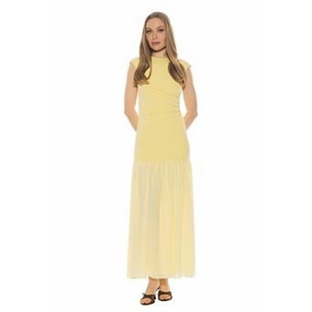 Women's ALEXIA ADMOR Caelen Crewneck Ruched Maxi Dress With Sheer Skirt