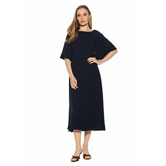 Women's ALEXIA ADMOR Milos Boatneck Flounce Sleeves Midi Dress