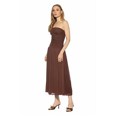 Women's ALEXIA ADMOR Seraphina Strapless Ruched Mesh Midi Dress