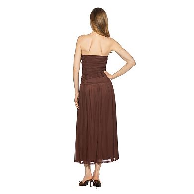 Women's ALEXIA ADMOR Seraphina Strapless Ruched Mesh Midi Dress