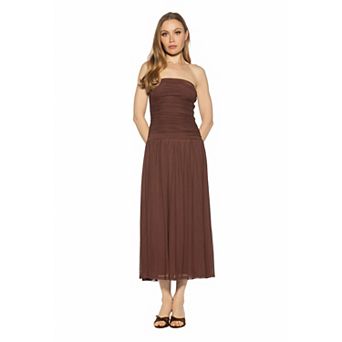 Women's ALEXIA ADMOR Seraphina Strapless Ruched Mesh Midi Dress