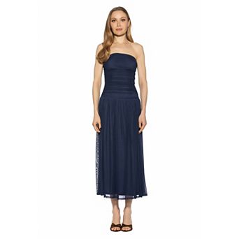 Women's ALEXIA ADMOR Seraphina Strapless Ruched Mesh Midi Dress