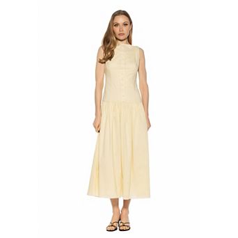 Women's ALEXIA ADMOR Solenne Boatneck Button Down Dropped Waist Dress