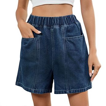 Women's Denim Shorts Casual Summer Washed Elastic High Waist Wide Leg Jean Shorts