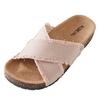 Roxoni Women’s Cross Strap Denim Slide Sandals with Cork Footbed Open Toe Slippers