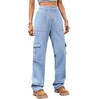Women's Cargo Pants High Waisted Straight Leg Trousers With 6 Pockets Casual Baggy Pants